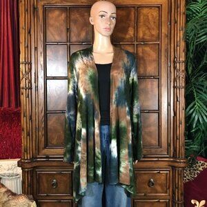 NWOT Biadani Green Blue Tan Multi Open Front Lightweight Jacket